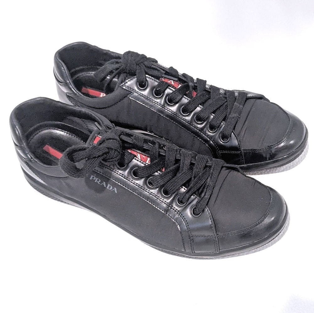 PRADA Men's black nylon leather sneakers